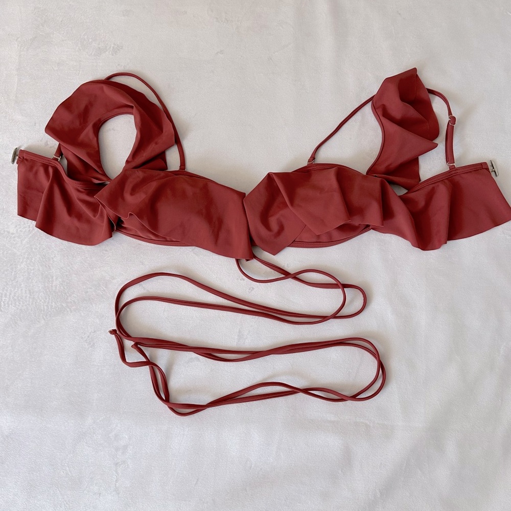 Wrap Bikini Top with Full Closure Back and Sleeve‎ Burgundy